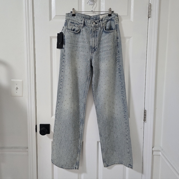 Rag & Bone The Shea High Rise Relaxed Pearl Embellished Jeans New Size 27 - Picture 6 of 15
